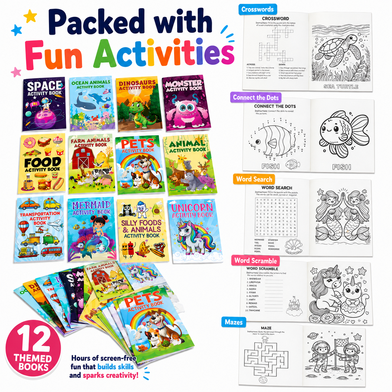12-Pack Mini Coloring Activity Books for Kids Ages 4+ – Party Favors, Goodie Bag Stuffers, Classroom Rewards & Travel Activities