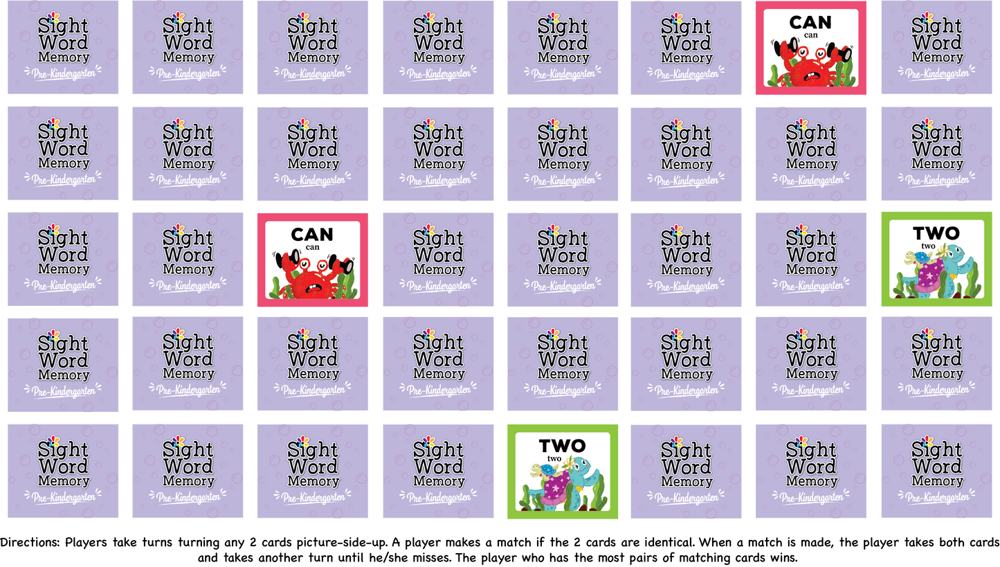 URBAN SUPPLY CO. Sight Word Memory Game / Matching Game. Reading and Language Building for Grades Pre-Kindergarten Through Second Grade. Early Children's Reading Educational Game. Learn to Read (First Grade)