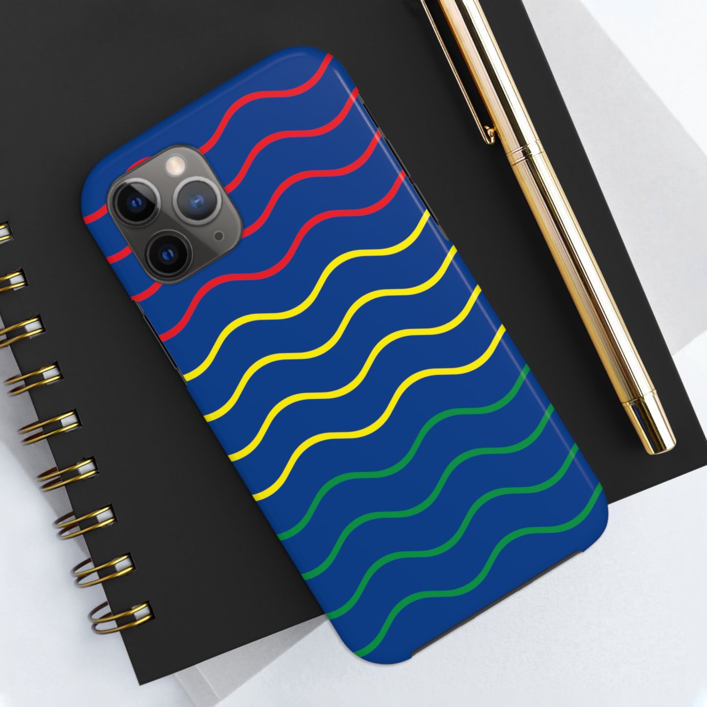 Rastafarian Chevron Pattern Phone Case, Vibrant Color Design, Unique Rasta Phone Cover, Stylish Protective Case (Navy Blue Background)