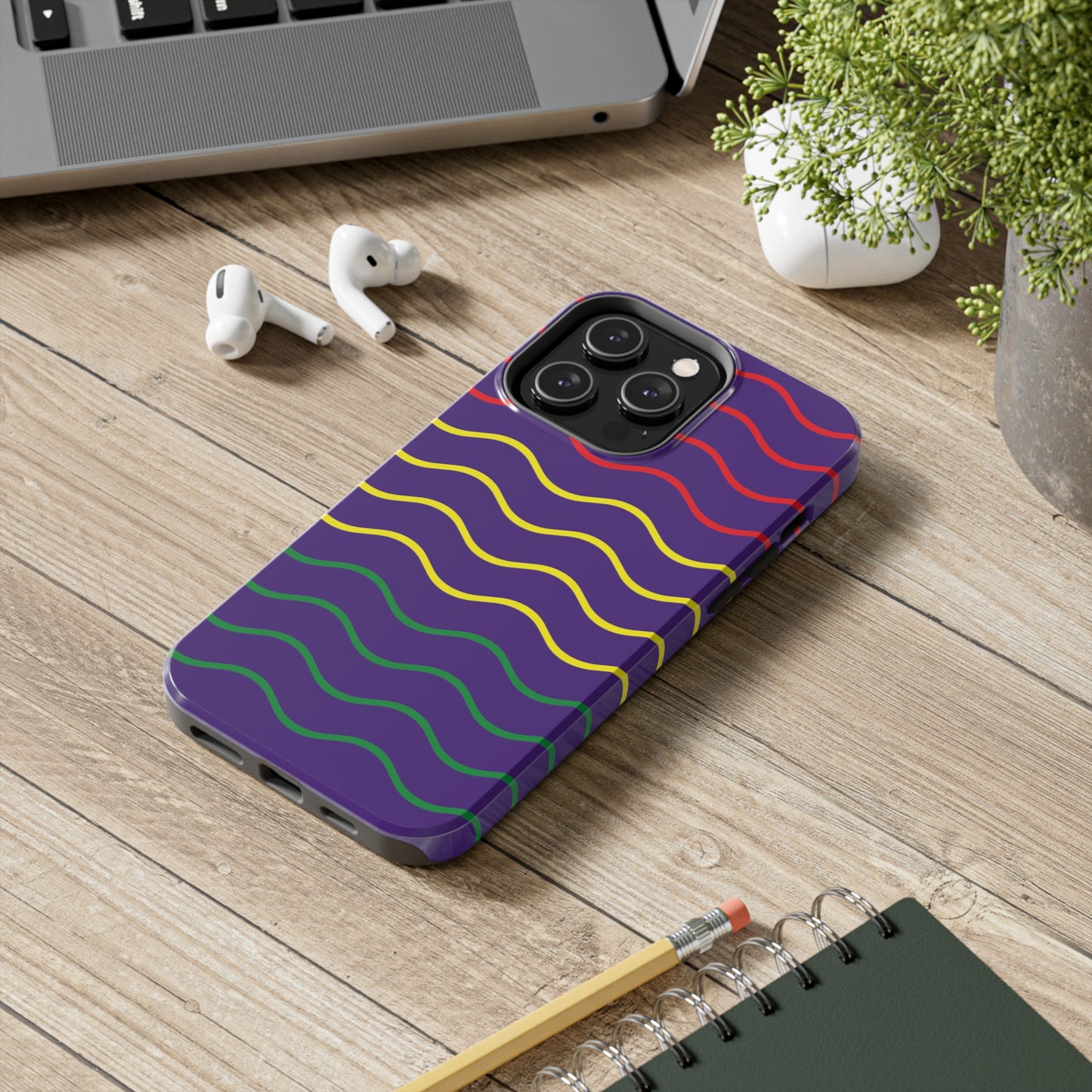 Rastafarian Chevron Pattern Phone Case, Vibrant Color Design, Unique Rasta Phone Cover, Stylish Protective Case (Purple Background)