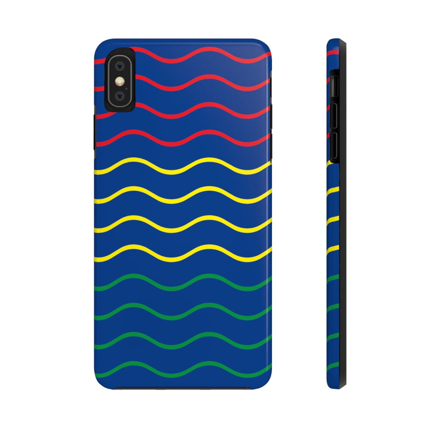 Rastafarian Chevron Pattern Phone Case, Vibrant Color Design, Unique Rasta Phone Cover, Stylish Protective Case (Navy Blue Background)