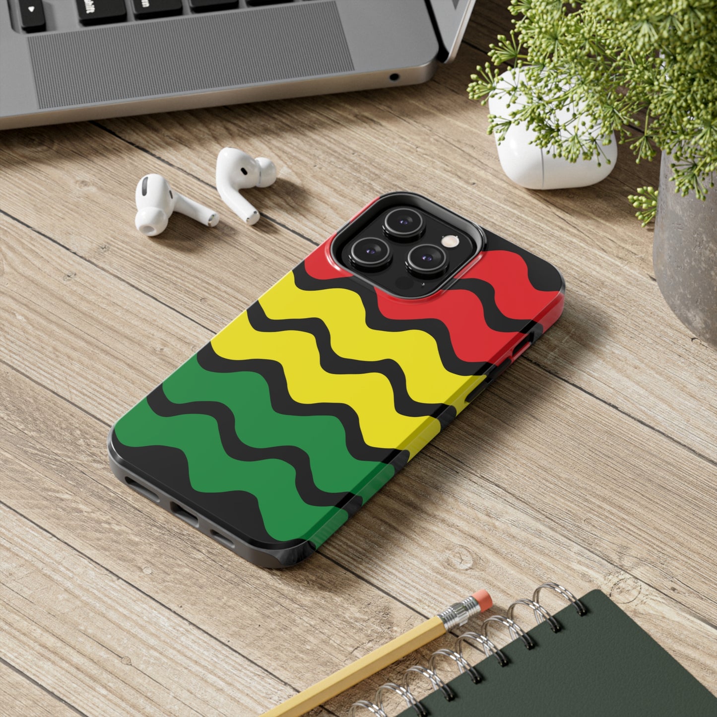 Rastafarian Chevron Pattern Phone Case, Vibrant Color Design, Unique Rasta Phone Cover, Stylish Protective Case