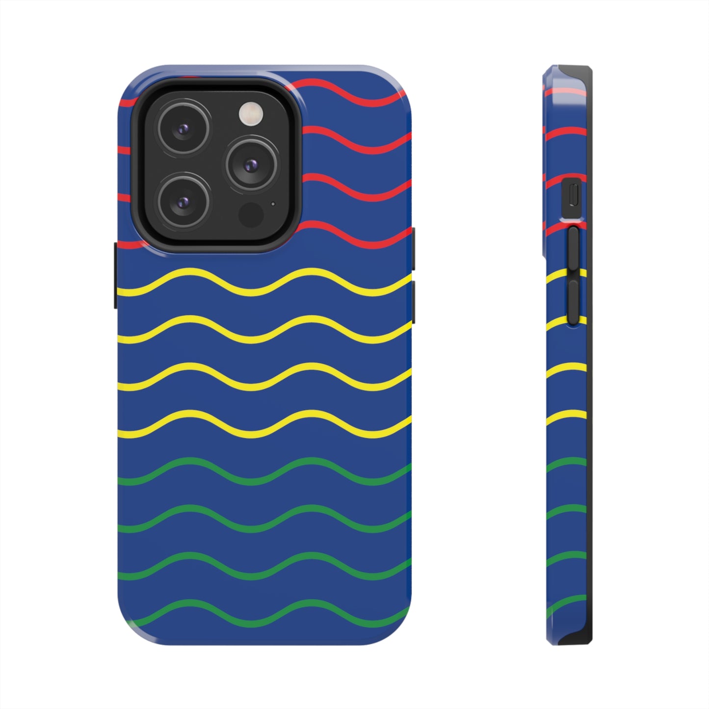 Rastafarian Chevron Pattern Phone Case, Vibrant Color Design, Unique Rasta Phone Cover, Stylish Protective Case (Navy Blue Background)