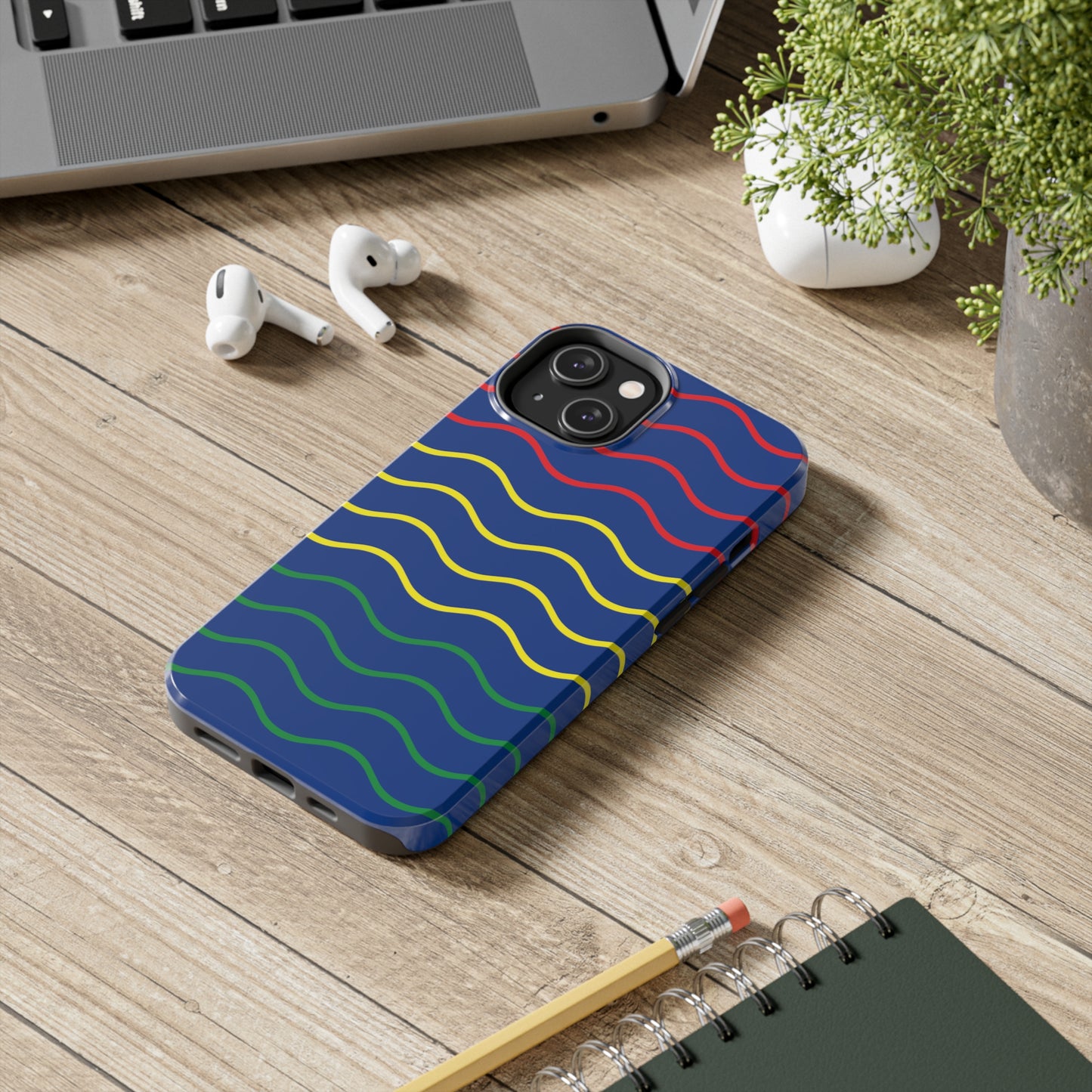 Rastafarian Chevron Pattern Phone Case, Vibrant Color Design, Unique Rasta Phone Cover, Stylish Protective Case (Navy Blue Background)