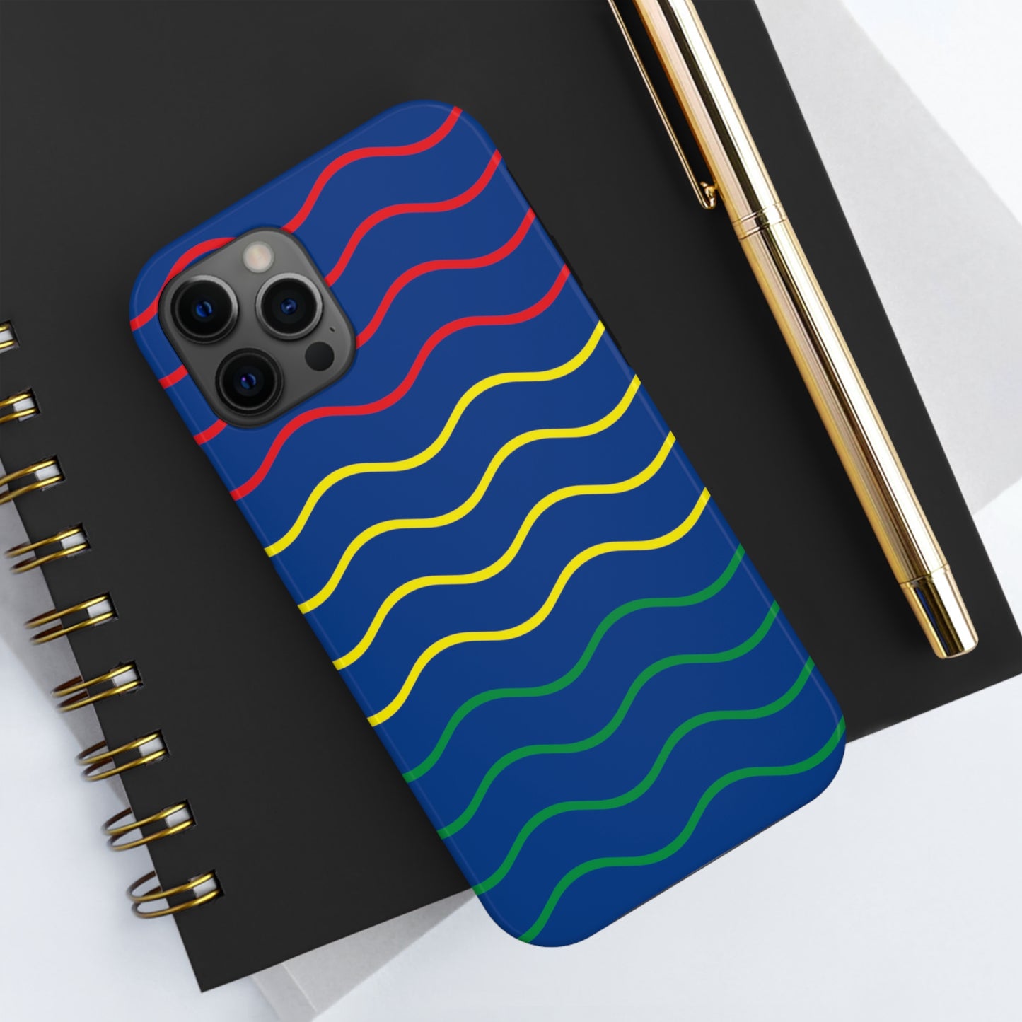 Rastafarian Chevron Pattern Phone Case, Vibrant Color Design, Unique Rasta Phone Cover, Stylish Protective Case (Navy Blue Background)