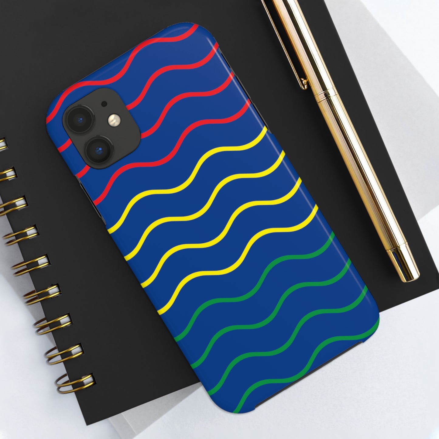 Rastafarian Chevron Pattern Phone Case, Vibrant Color Design, Unique Rasta Phone Cover, Stylish Protective Case (Navy Blue Background)