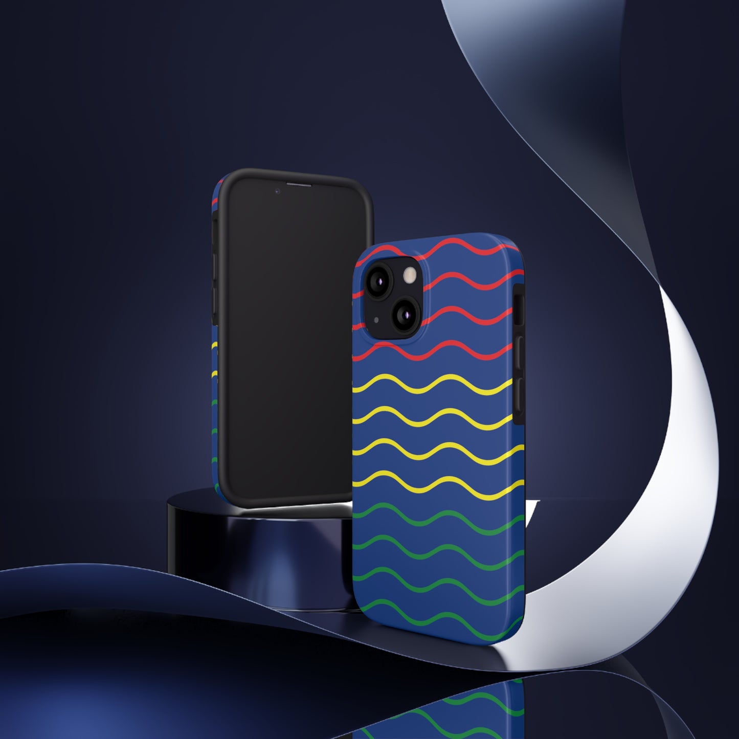 Rastafarian Chevron Pattern Phone Case, Vibrant Color Design, Unique Rasta Phone Cover, Stylish Protective Case (Navy Blue Background)