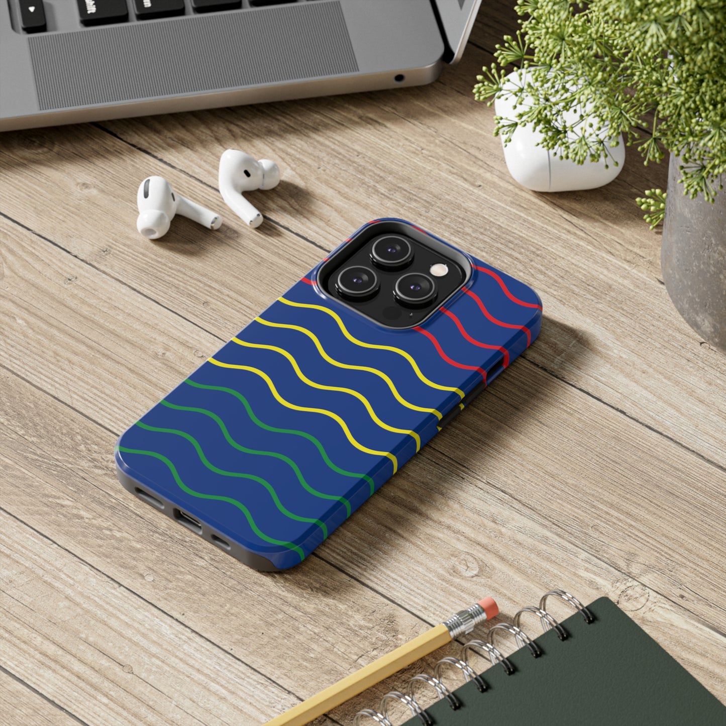 Rastafarian Chevron Pattern Phone Case, Vibrant Color Design, Unique Rasta Phone Cover, Stylish Protective Case (Navy Blue Background)