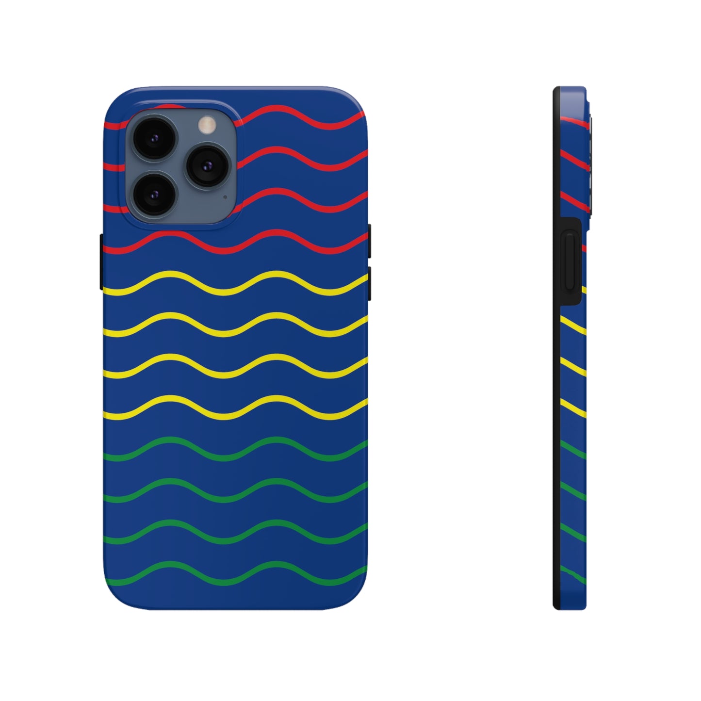 Rastafarian Chevron Pattern Phone Case, Vibrant Color Design, Unique Rasta Phone Cover, Stylish Protective Case (Navy Blue Background)