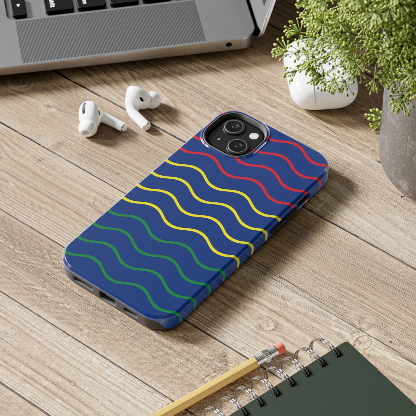 Rastafarian Chevron Pattern Phone Case, Vibrant Color Design, Unique Rasta Phone Cover, Stylish Protective Case (Navy Blue Background)