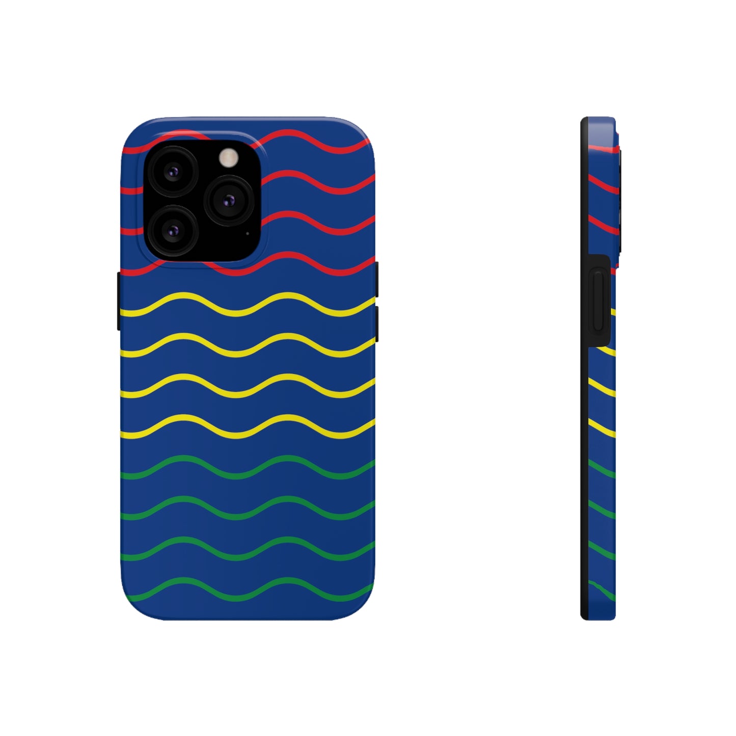 Rastafarian Chevron Pattern Phone Case, Vibrant Color Design, Unique Rasta Phone Cover, Stylish Protective Case (Navy Blue Background)