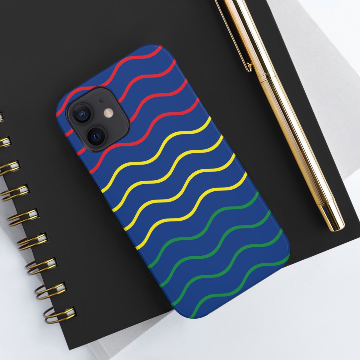 Rastafarian Chevron Pattern Phone Case, Vibrant Color Design, Unique Rasta Phone Cover, Stylish Protective Case (Navy Blue Background)