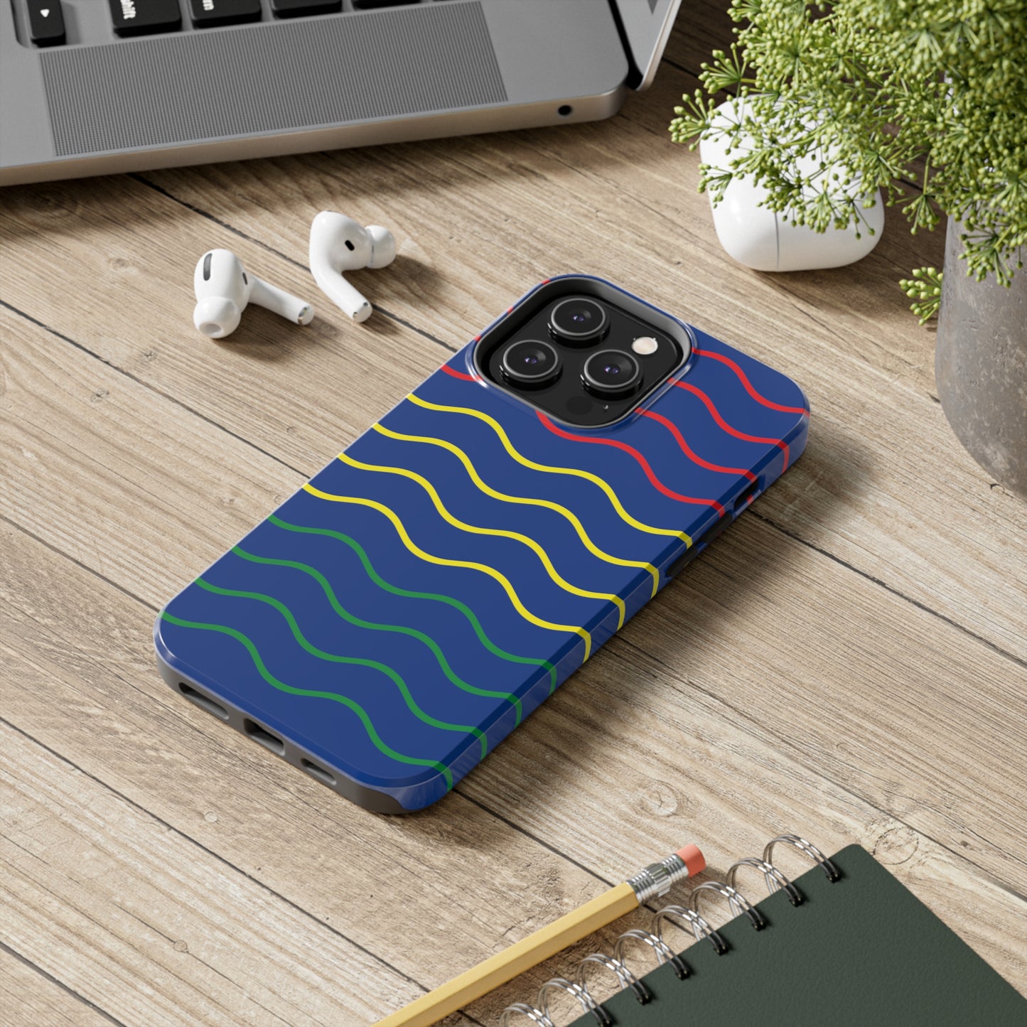 Rastafarian Chevron Pattern Phone Case, Vibrant Color Design, Unique Rasta Phone Cover, Stylish Protective Case (Navy Blue Background)