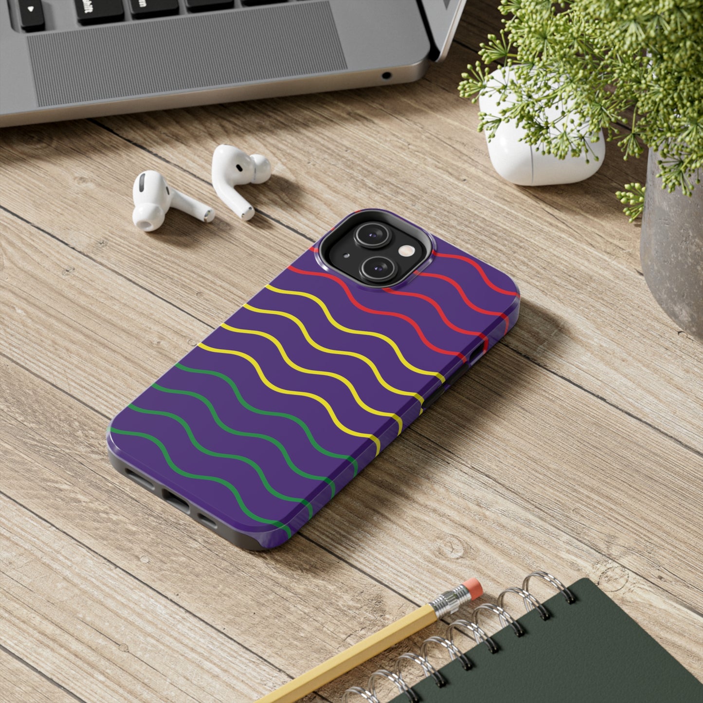 Rastafarian Chevron Pattern Phone Case, Vibrant Color Design, Unique Rasta Phone Cover, Stylish Protective Case (Purple Background)