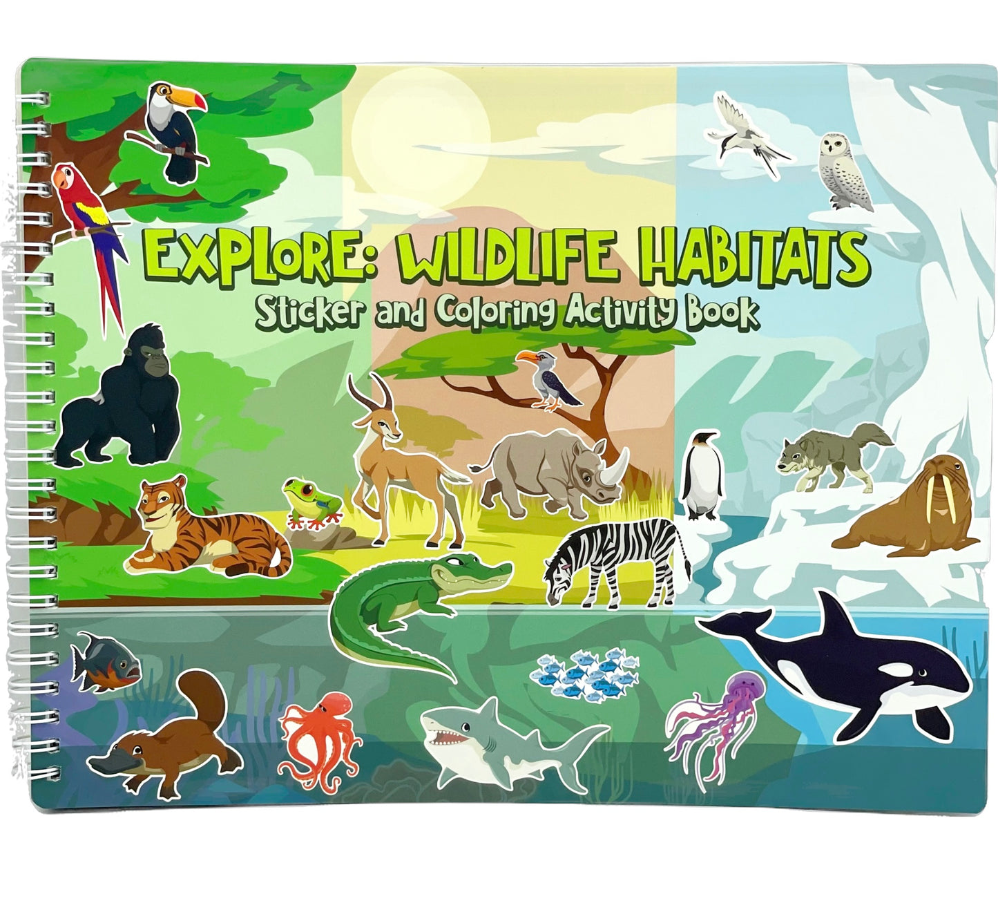 Animal Habitats Sticker and Coloring Book. 9 Habitats with Stickers and Coloring Pages. Engaging, Educational, Interactive, Fun, and Colorful