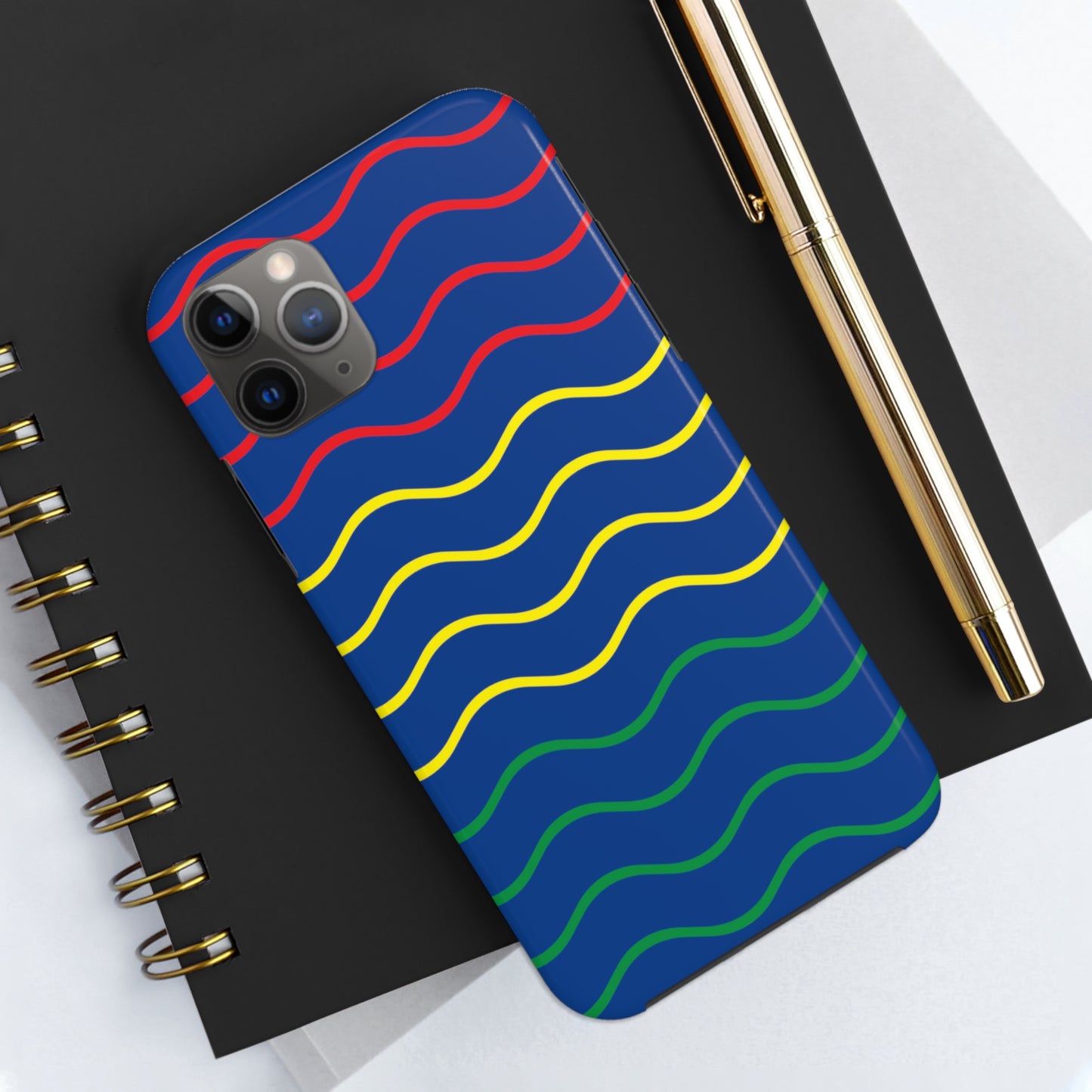 Rastafarian Chevron Pattern Phone Case, Vibrant Color Design, Unique Rasta Phone Cover, Stylish Protective Case (Navy Blue Background)