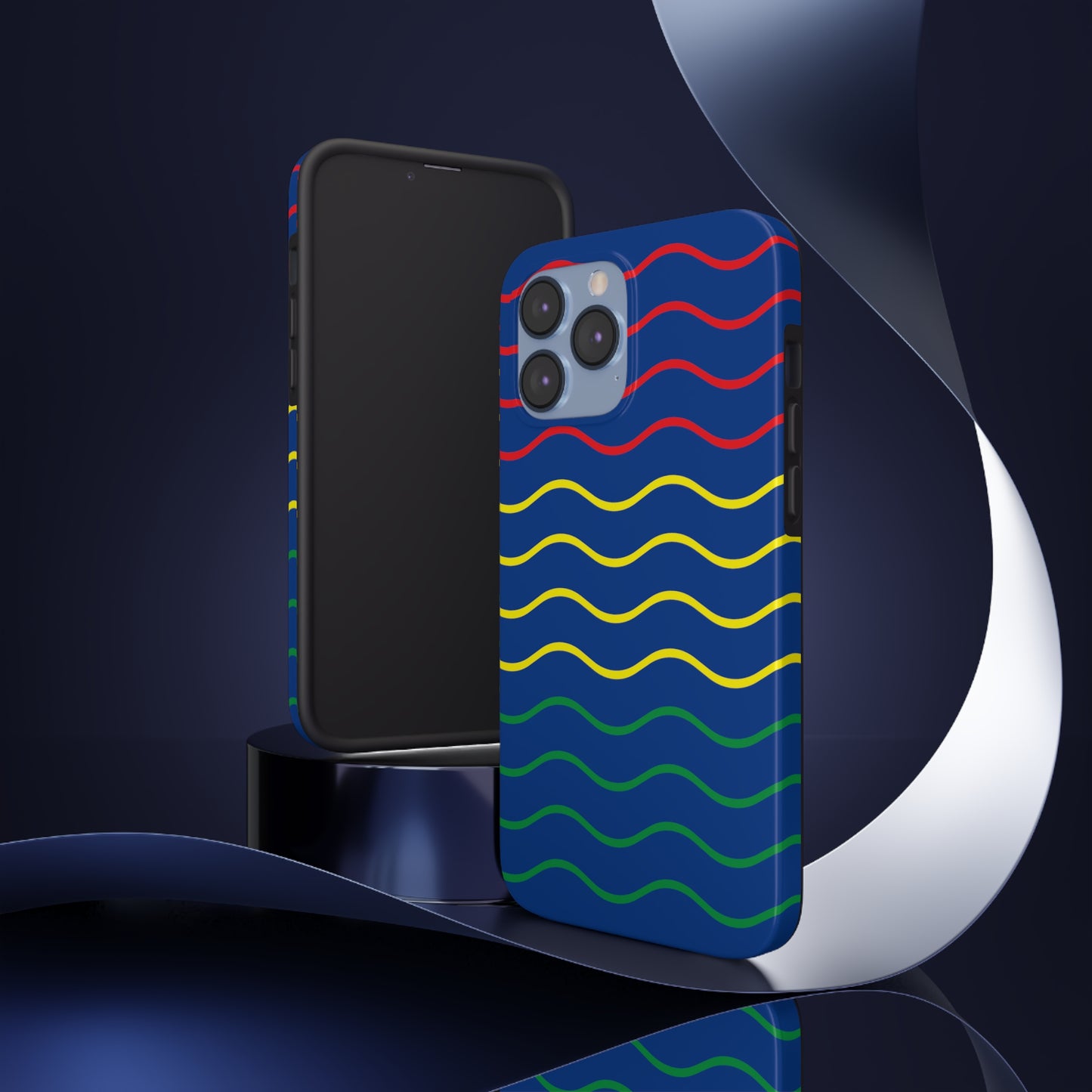 Rastafarian Chevron Pattern Phone Case, Vibrant Color Design, Unique Rasta Phone Cover, Stylish Protective Case (Navy Blue Background)