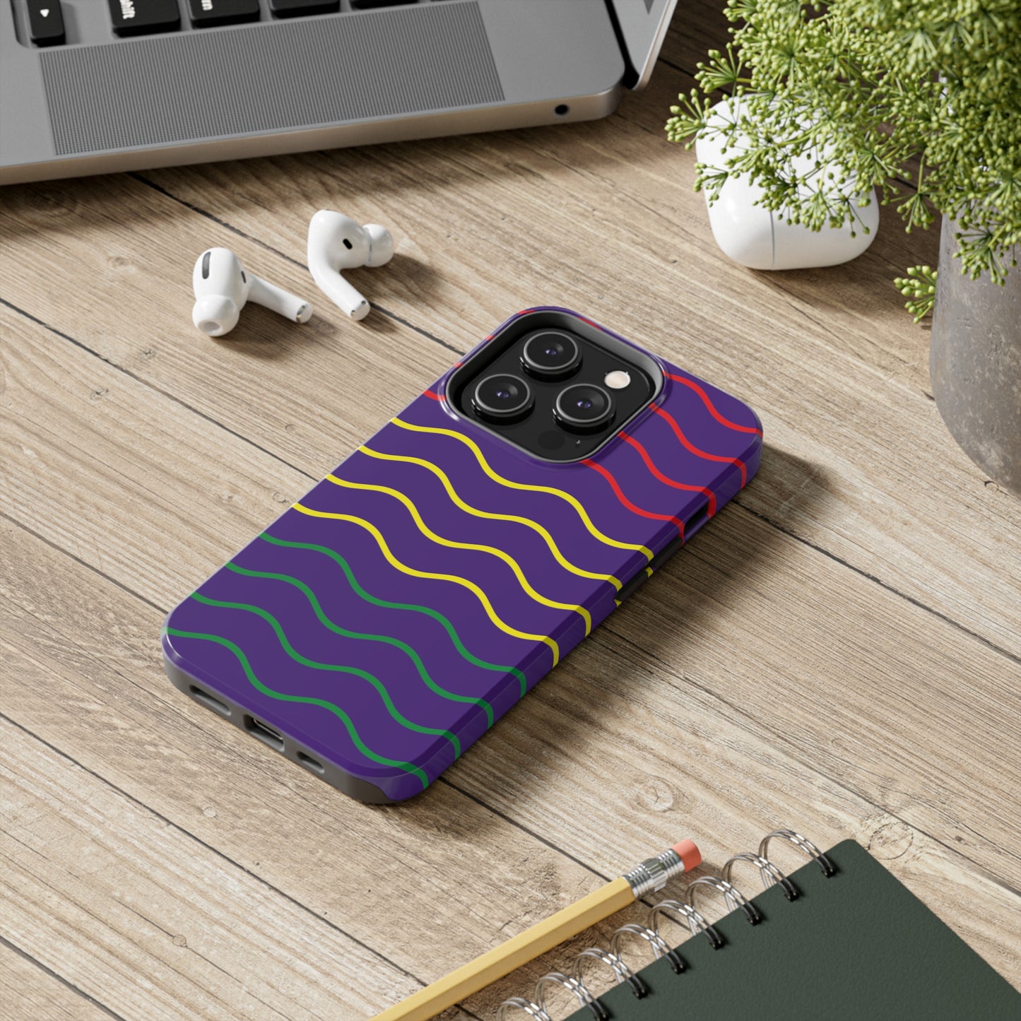 Rastafarian Chevron Pattern Phone Case, Vibrant Color Design, Unique Rasta Phone Cover, Stylish Protective Case (Purple Background)