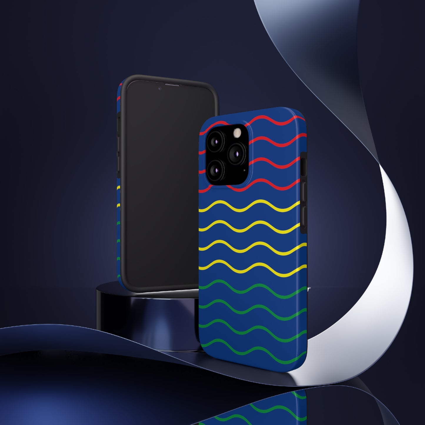 Rastafarian Chevron Pattern Phone Case, Vibrant Color Design, Unique Rasta Phone Cover, Stylish Protective Case (Navy Blue Background)