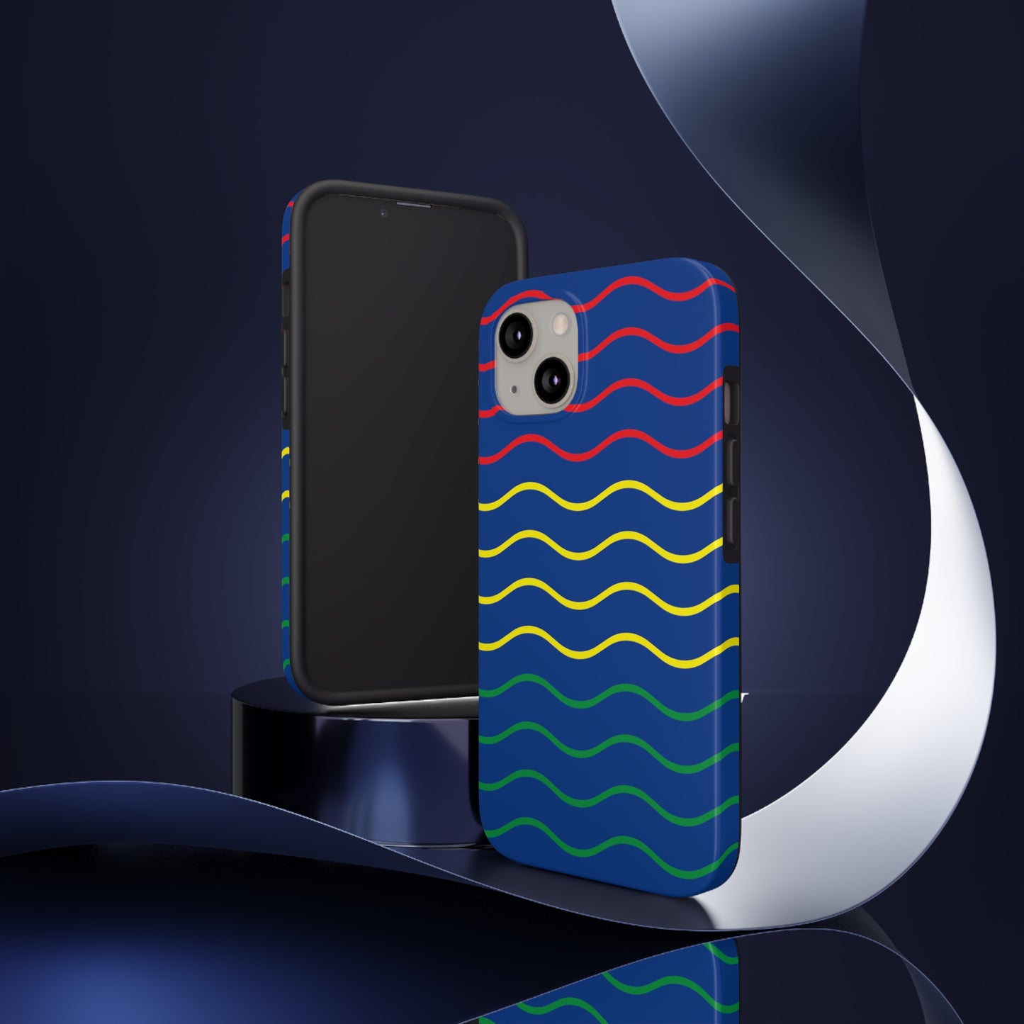 Rastafarian Chevron Pattern Phone Case, Vibrant Color Design, Unique Rasta Phone Cover, Stylish Protective Case (Navy Blue Background)