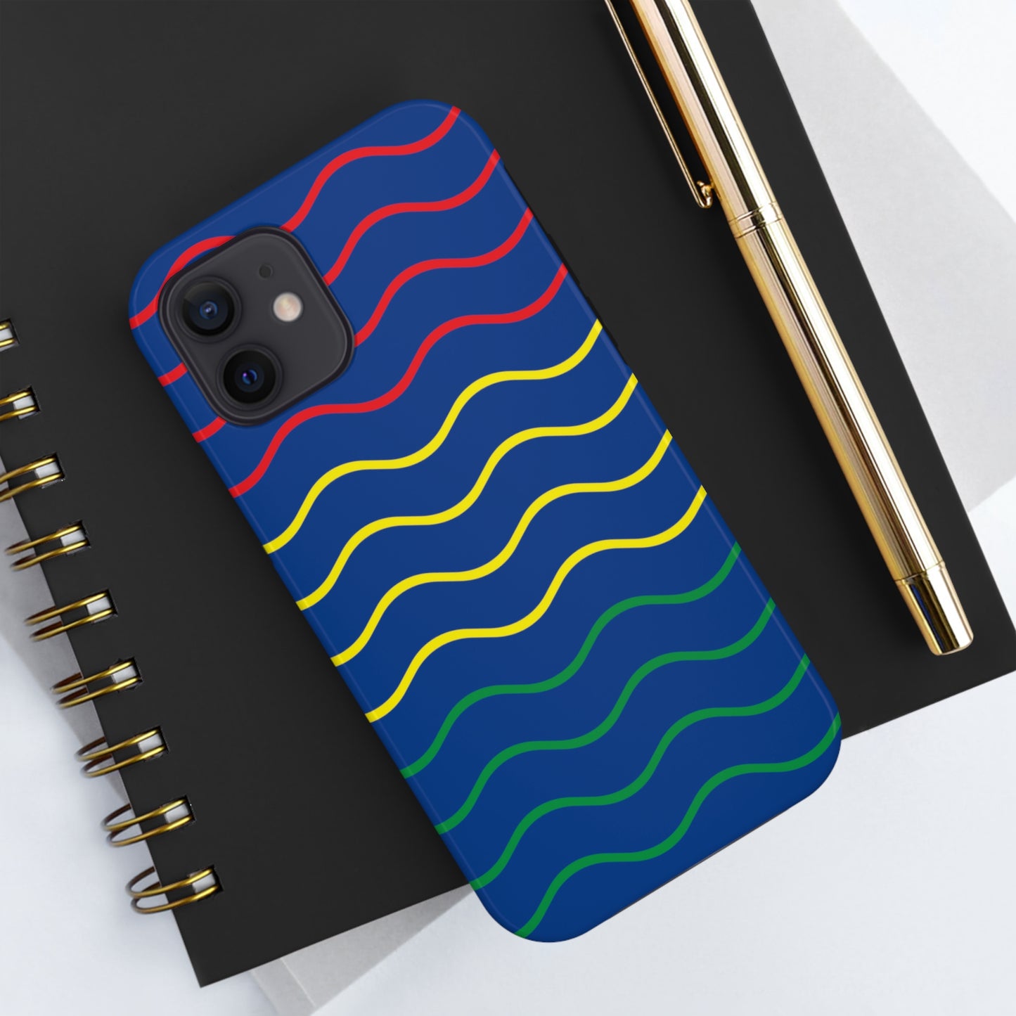 Rastafarian Chevron Pattern Phone Case, Vibrant Color Design, Unique Rasta Phone Cover, Stylish Protective Case (Navy Blue Background)