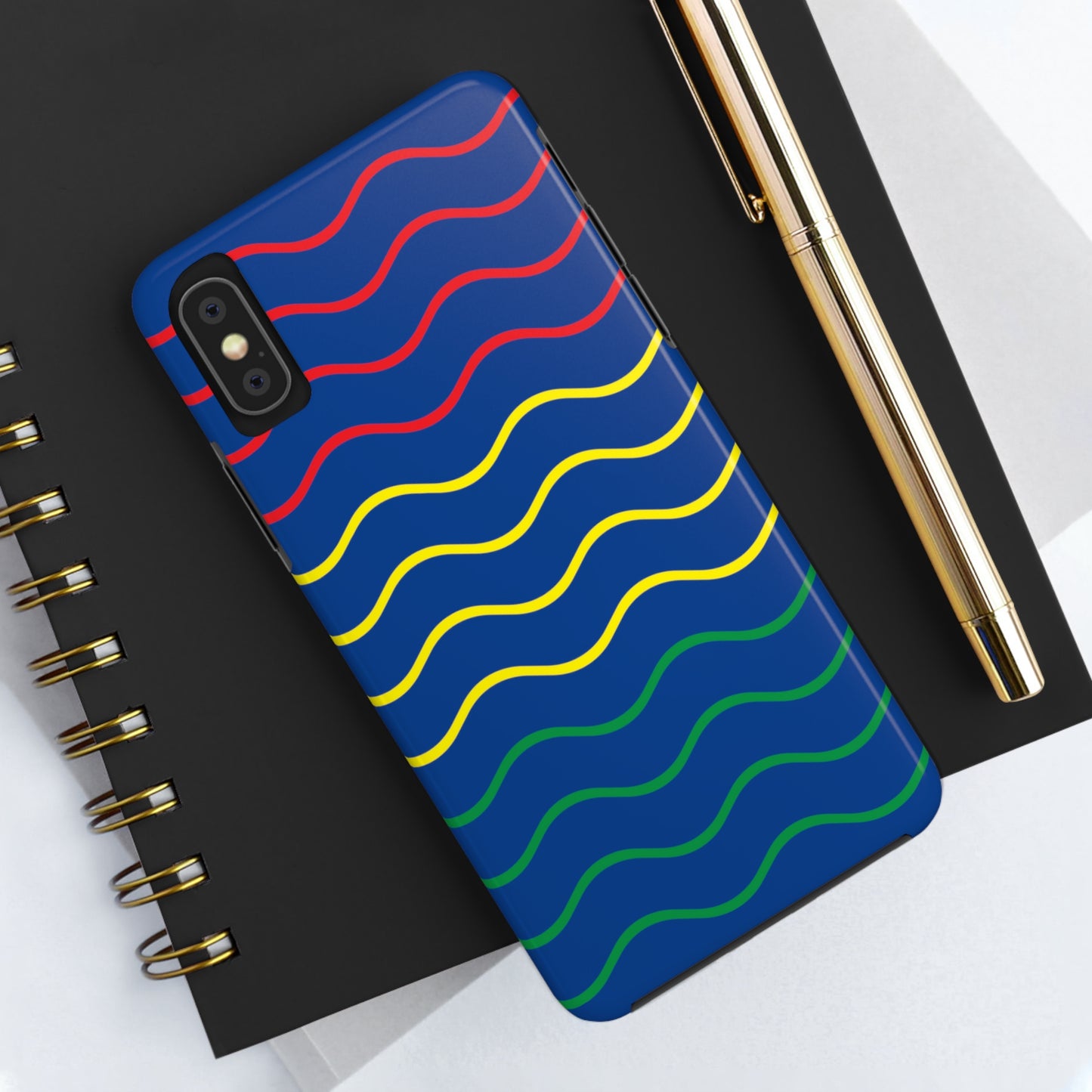 Rastafarian Chevron Pattern Phone Case, Vibrant Color Design, Unique Rasta Phone Cover, Stylish Protective Case (Navy Blue Background)