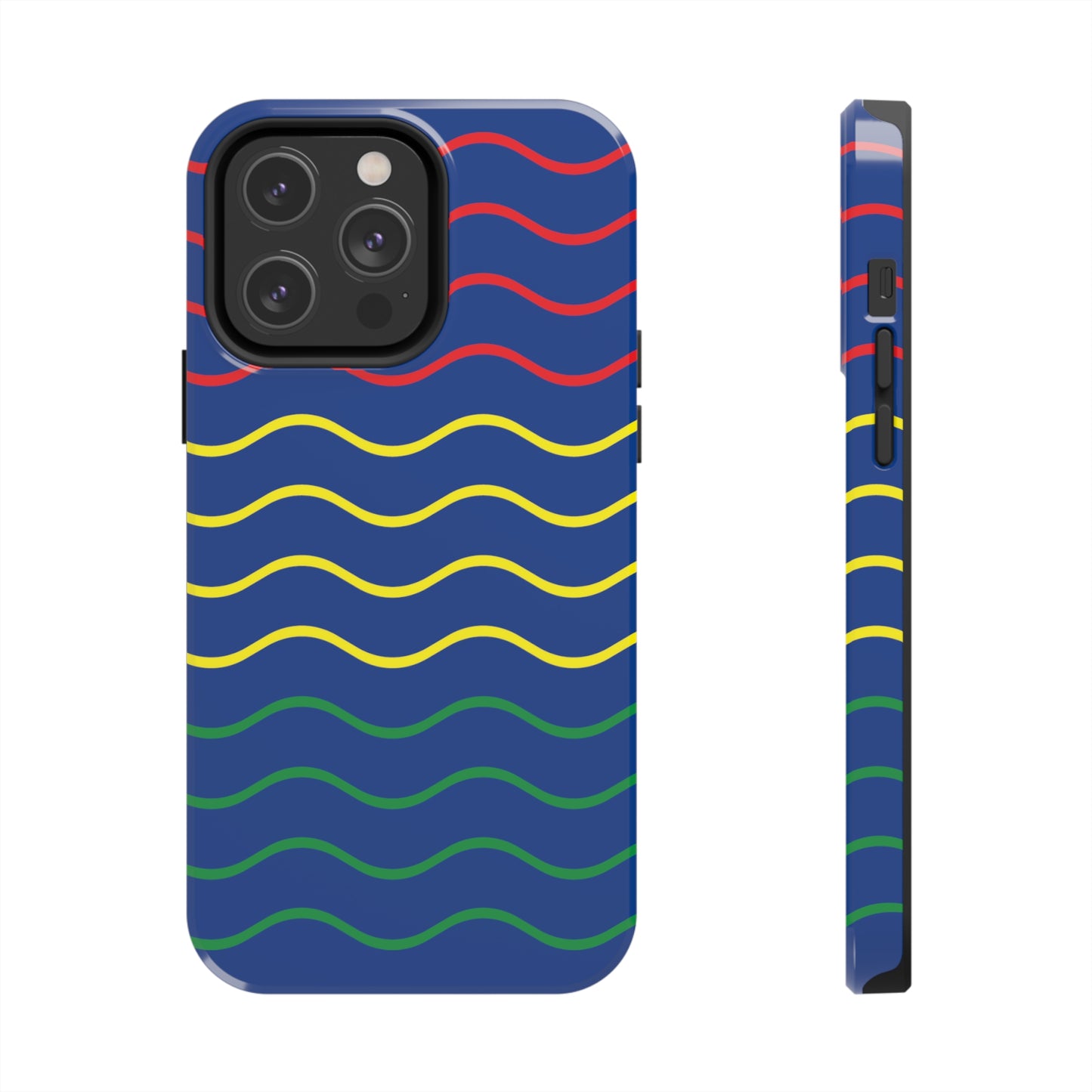 Rastafarian Chevron Pattern Phone Case, Vibrant Color Design, Unique Rasta Phone Cover, Stylish Protective Case (Navy Blue Background)