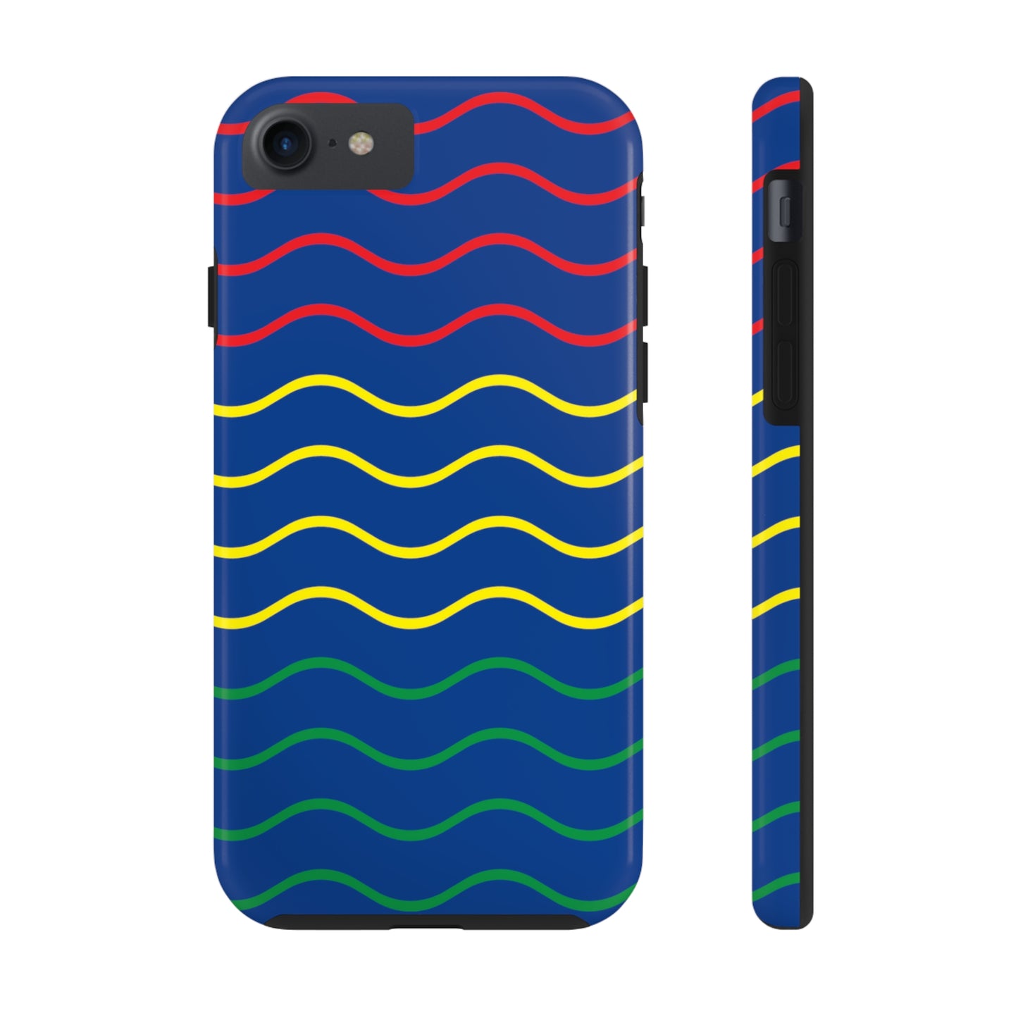 Rastafarian Chevron Pattern Phone Case, Vibrant Color Design, Unique Rasta Phone Cover, Stylish Protective Case (Navy Blue Background)