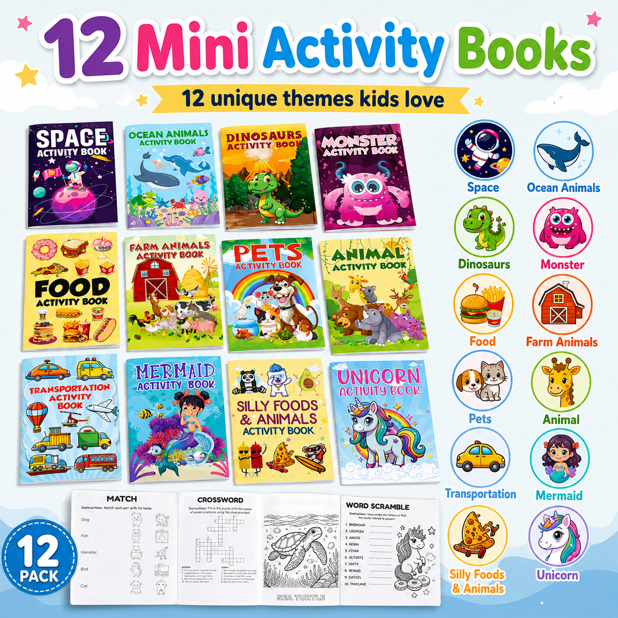12-Pack Mini Coloring Activity Books for Kids Ages 4+ – Party Favors, Goodie Bag Stuffers, Classroom Rewards & Travel Activities