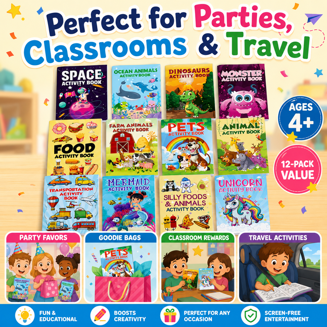 12-Pack Mini Coloring Activity Books for Kids Ages 4+ – Party Favors, Goodie Bag Stuffers, Classroom Rewards & Travel Activities