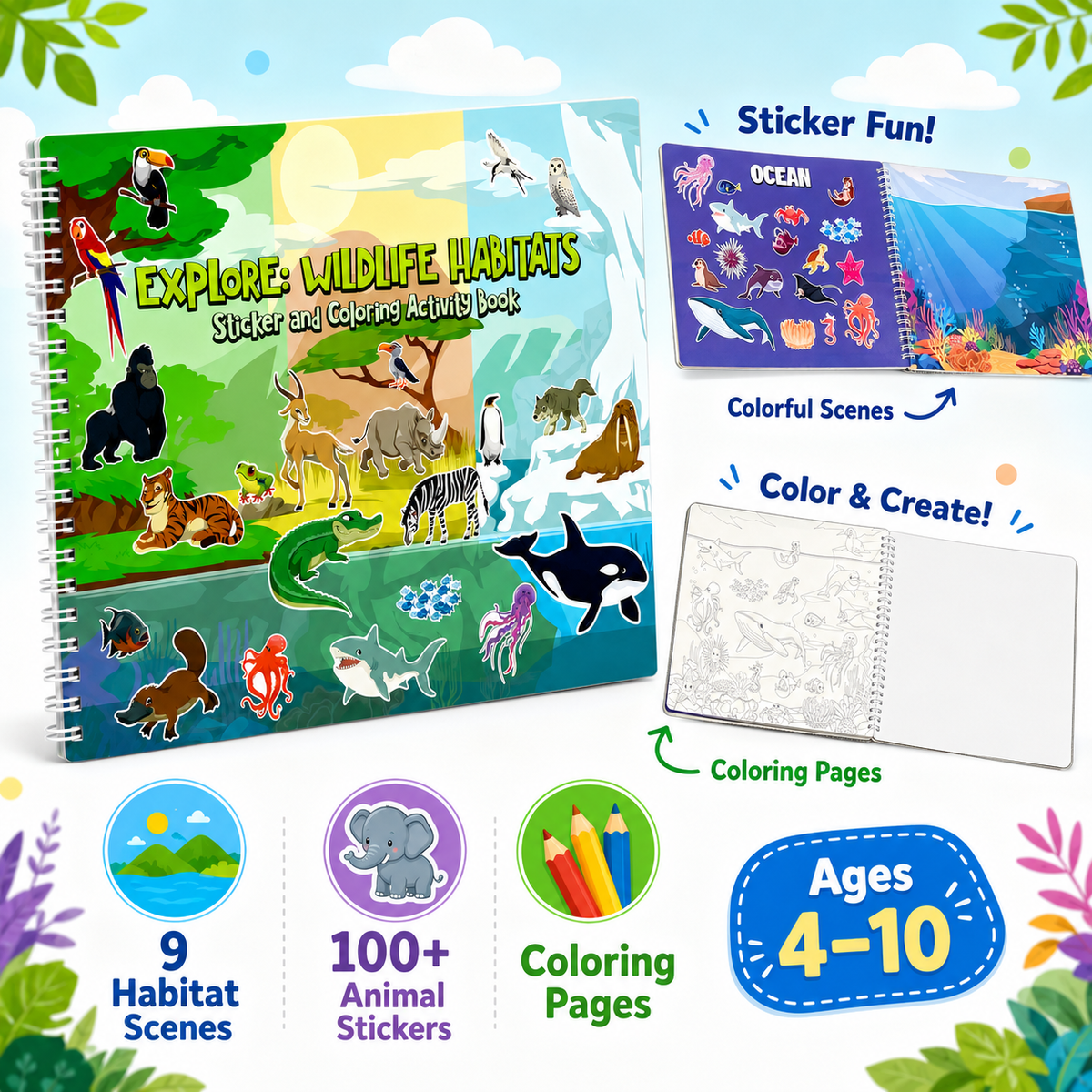Animal Habitats Sticker & Coloring Book