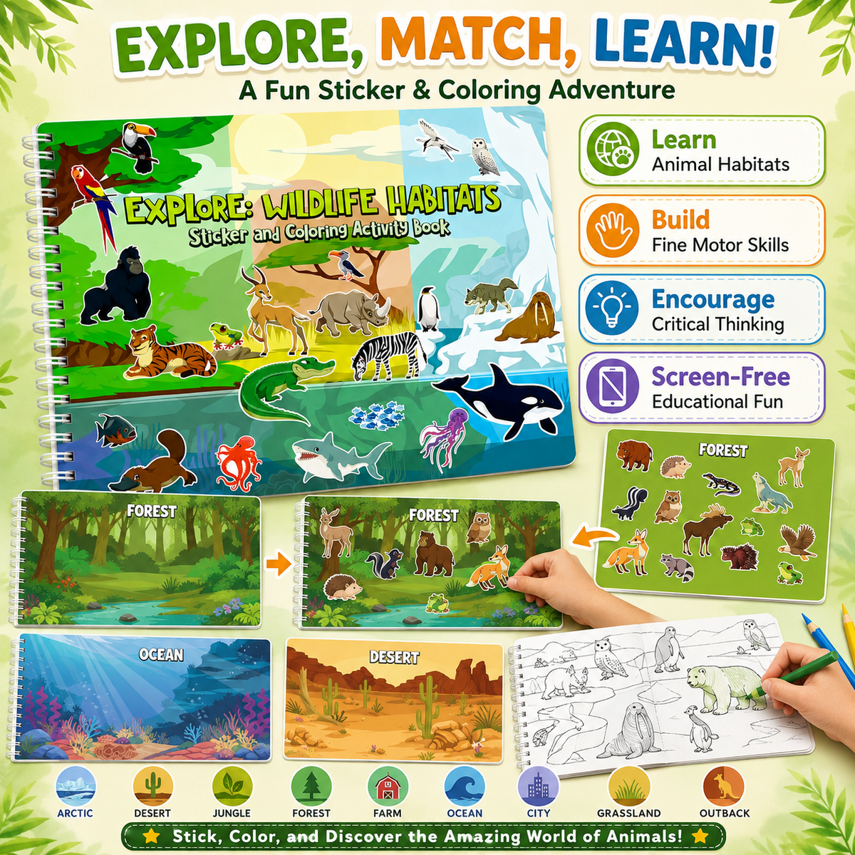 Animal Habitats Sticker & Coloring Book