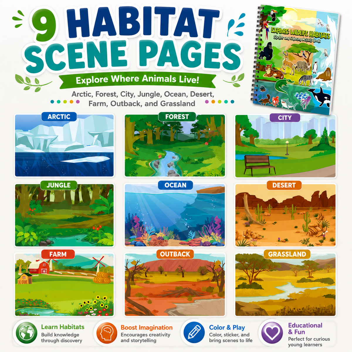 Animal Habitats Sticker & Coloring Book